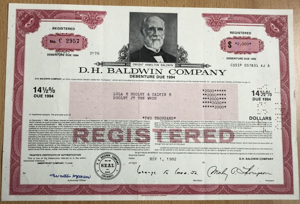 D.H. Baldwin Company - obligacja USA