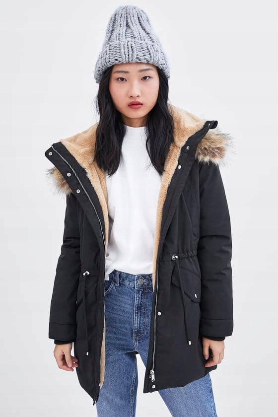 GB1080 ZARA KURTKA Z FUTRZANYM KAPTUREM__L - 12235628409