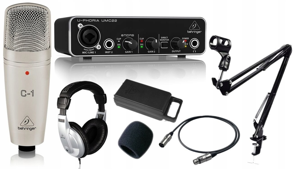 BEHRINGER C1 MIKROFON+INTERFEJS UMC 22 +STATYW SET