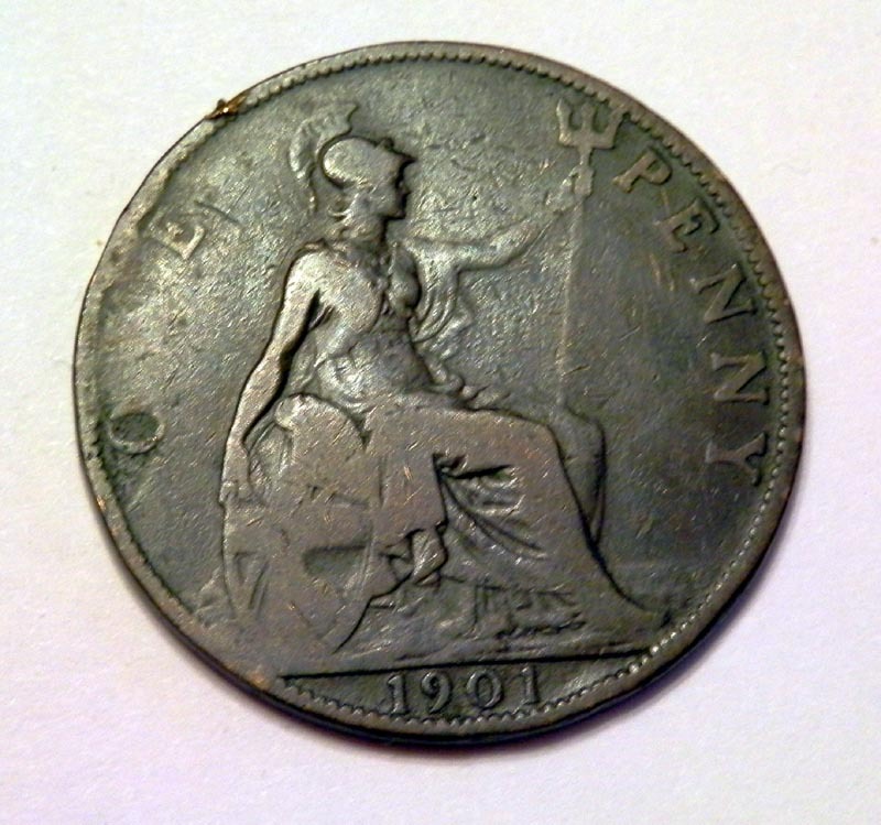1901 rok - stara duża angielska moneta - Victoria