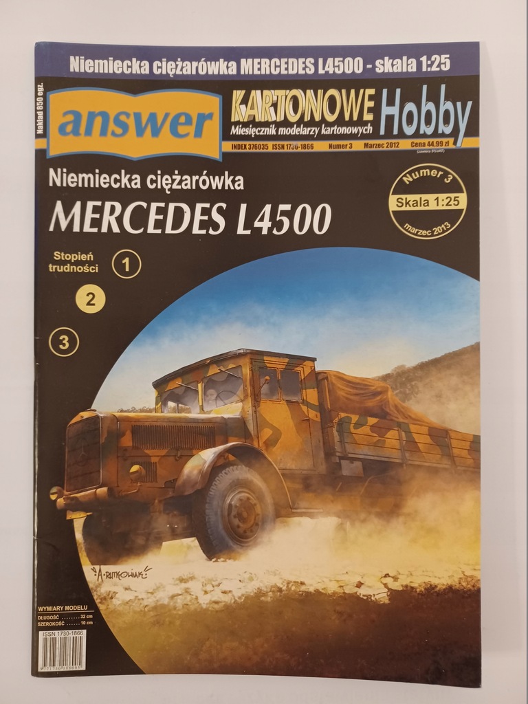 Niemiecka ciężarówka Mercedes L4500 1:25 Answer Kartonowe Hobby nr 3/2012