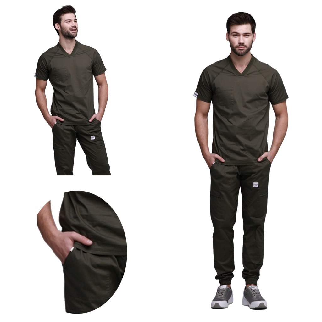 KOMPLET MEDYCZNY MĘSKI KHAKI ROZMIAR 5XL KOSZULA SPODNIE MEDYCZNE