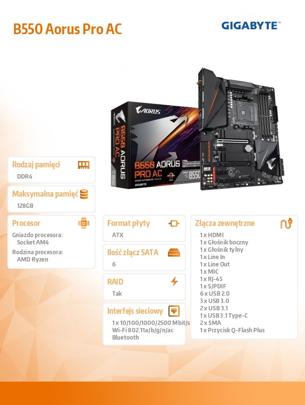 Купить Материнская плата Gigabyte B550 Aorus Pro AC ATX: отзывы, фото, характеристики в интерне-магазине Aredi.ru