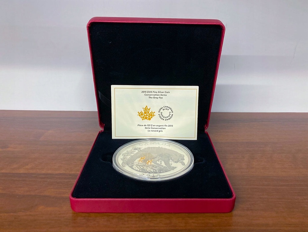 Moneta Srebrna Szary Lis 500g 125$ Rok 2015 Zaledwie 500 Sztuk! Kanada