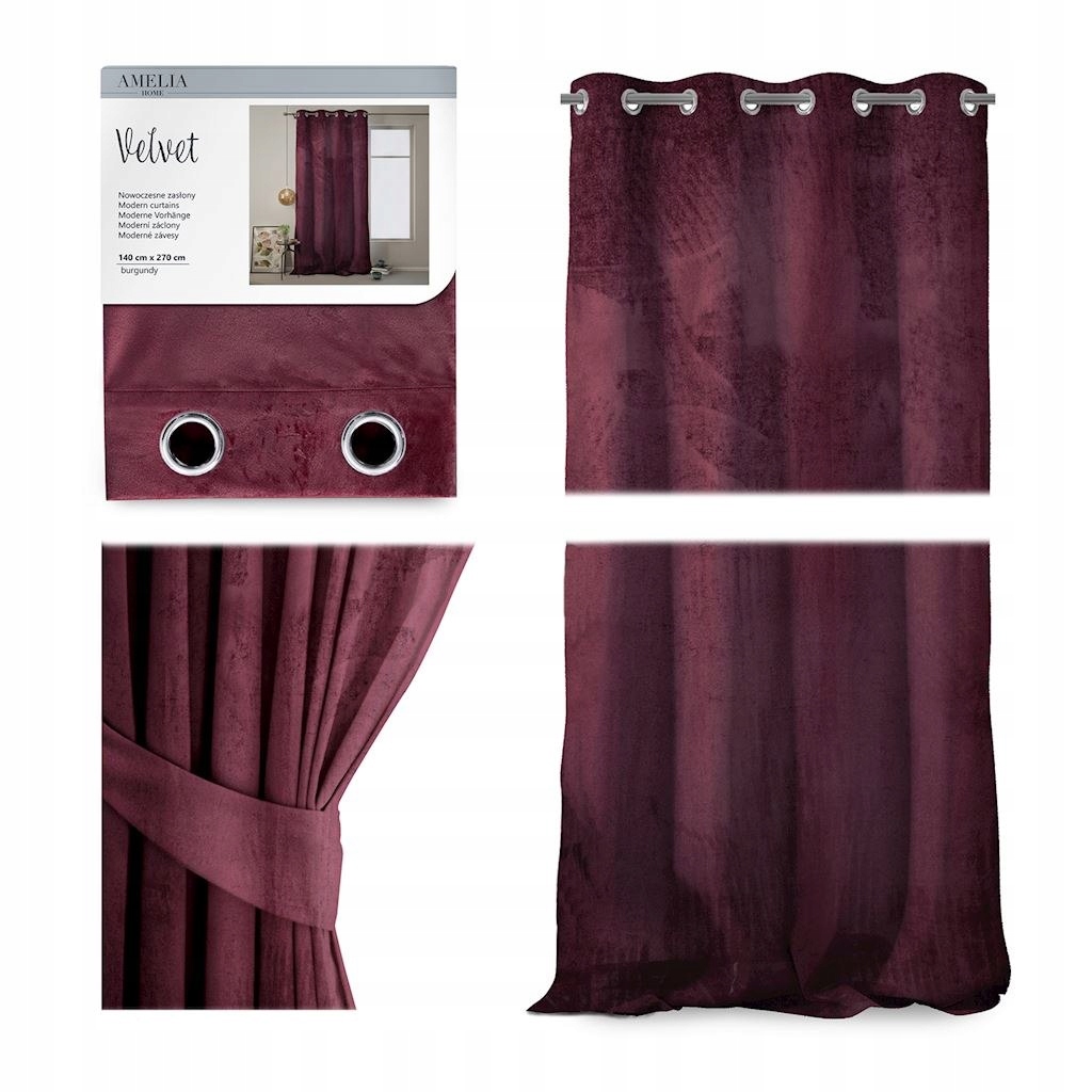 AmeliaHome Zasłona okienna Velvet burgund 140x270