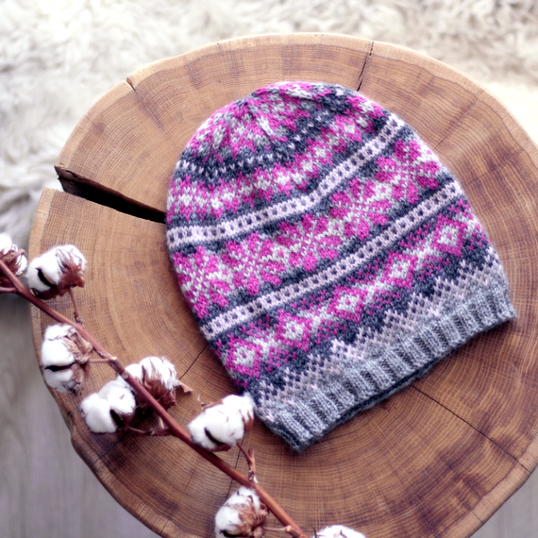 Wełniana czapka fair isle - handmade