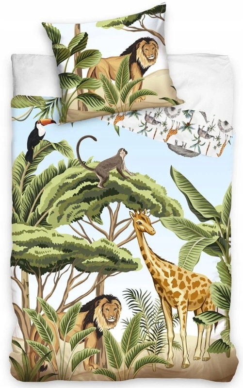 POŚCIEL DZIECIĘCA DŻUNGLA ZOO SAFARI ZWIERZĘTA 140X200cm LEW ŻYRAFA