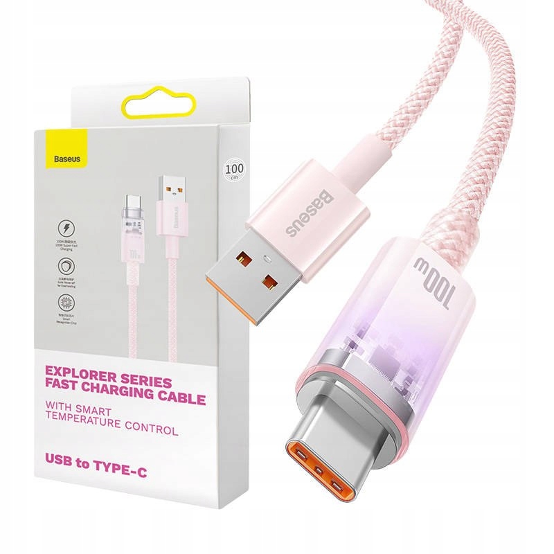 Kabel Baseus USB-A/USB-C 6A 1m (Różowy)