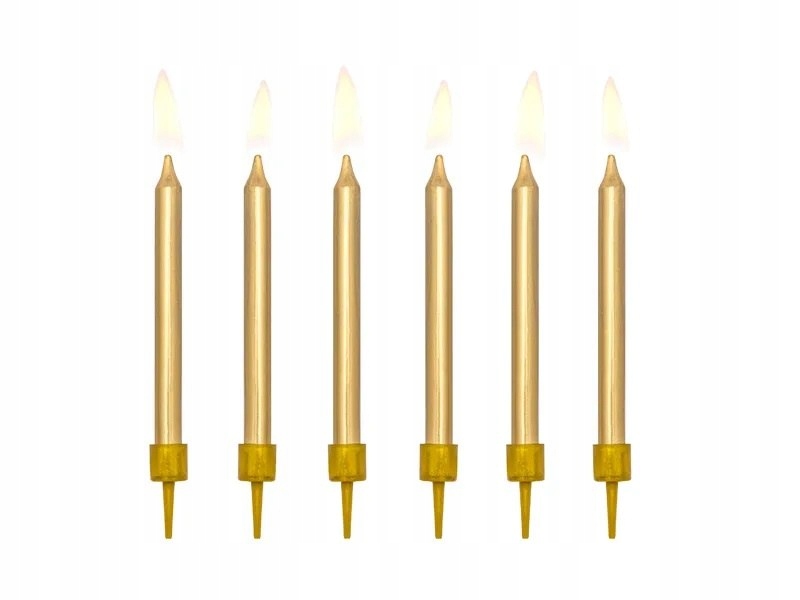 Świeczki urodzinowe na tort gładkie złoty 6cm 6 sztuk