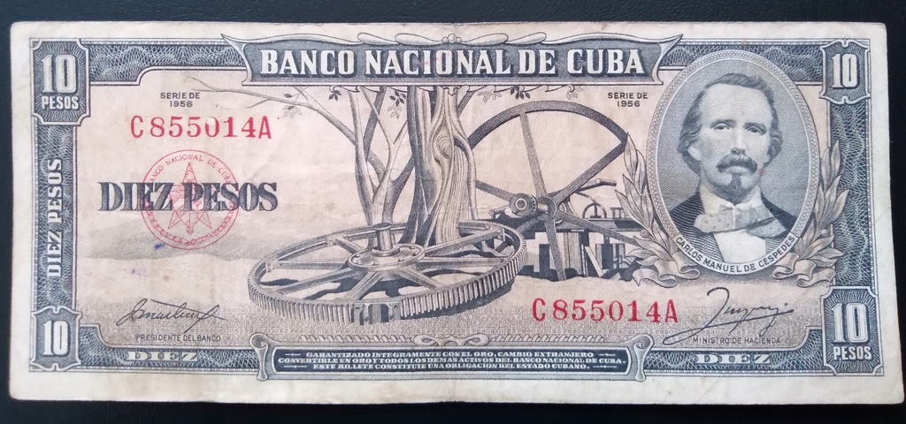 Kuba 10 Pesos 1958 r. seria C 855014 A Rzadki !!!