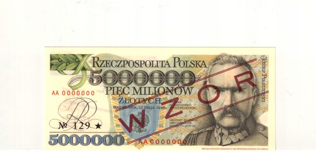 5 000 000 zł 1995 Piłsudski - seria AA 0000000 WZÓR