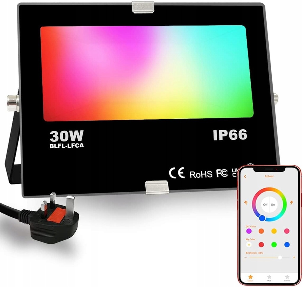 Kolorowa Lampa Zewnętrzna z Kontrolą APP - ILC 30W LED Flood Light