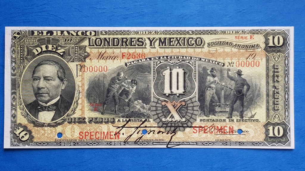 10 pesos 1913 Bank Londres aUNC SPECIMEN !!