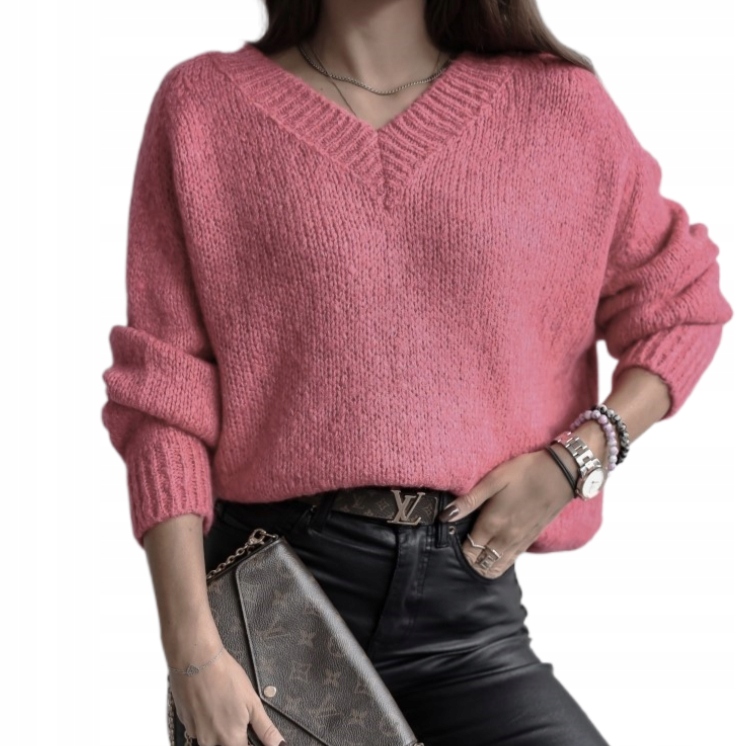 COCOMORE Sweter 2 x Dekolt V Cienki Różowy