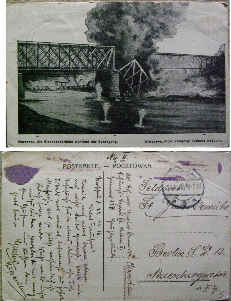 Warszawa Most kolejowy na Wiśle w chwili wybuchu 1916r.