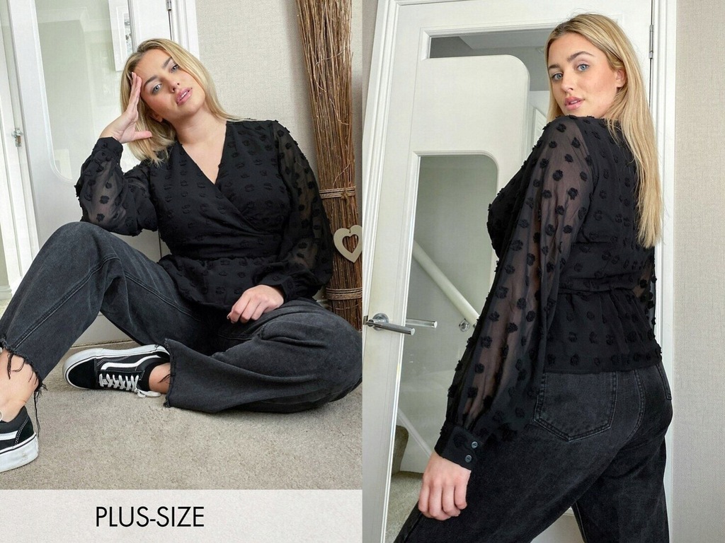 Vero Moda Curve Czarna bluzka kopertowa szyfon 48