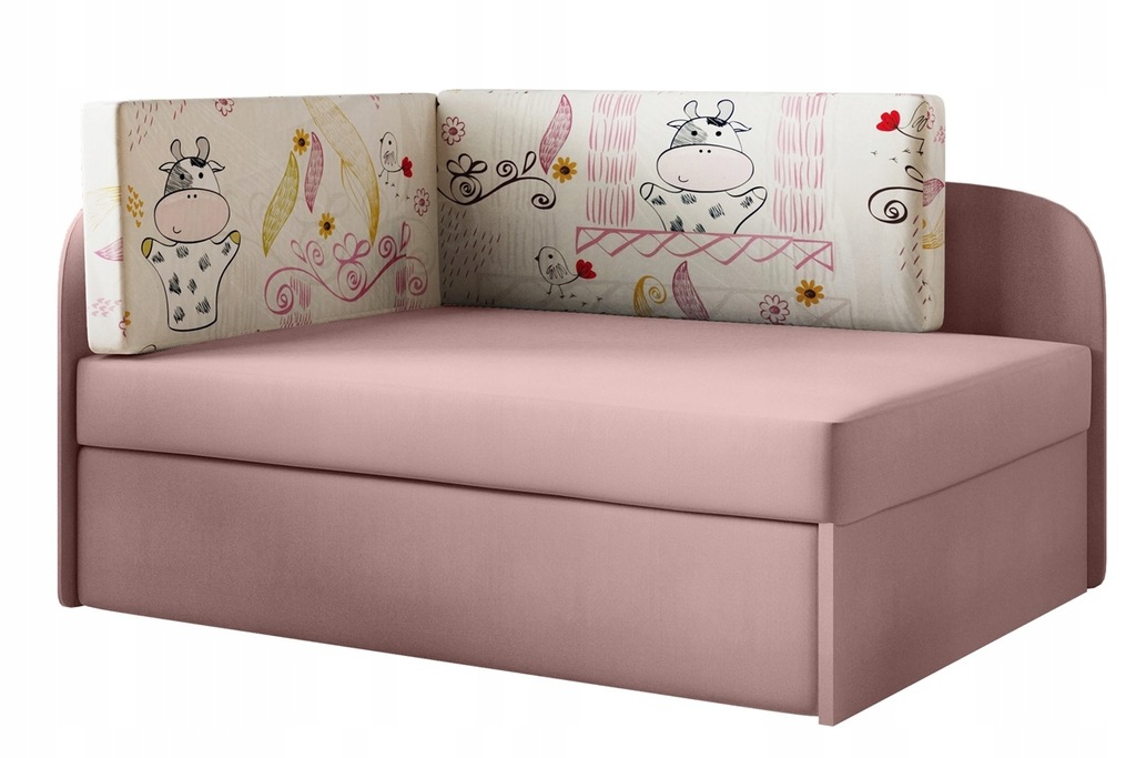 Sofa dziecięca różowo szara SOFI łóżko rozkładane prawostronne różowe