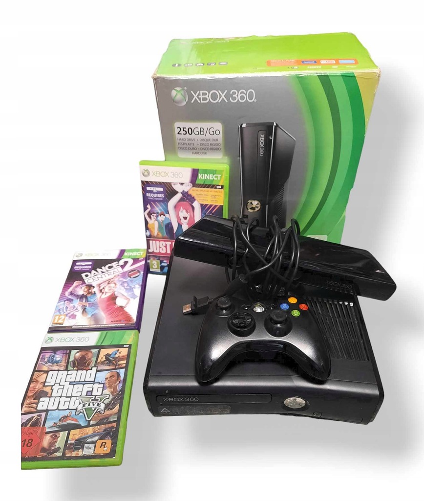 Konsola XBOX 360 250 GB + Kinekt + 3x GRA Komplet