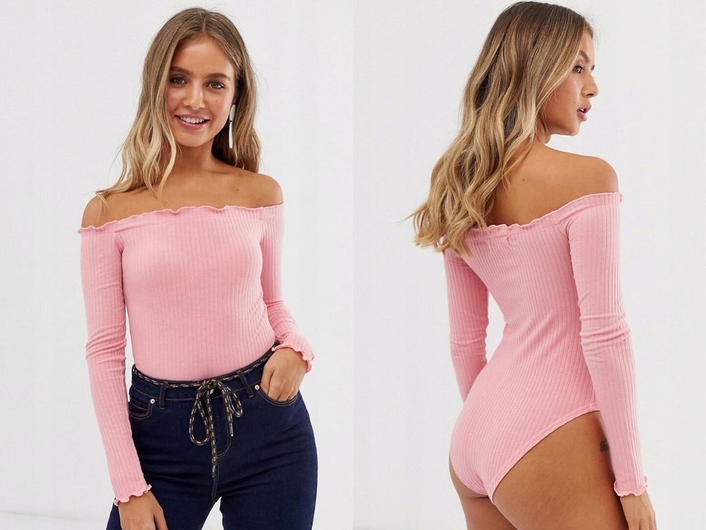 NEW LOOK różowe body z dekoltem Bardot 44/XXL