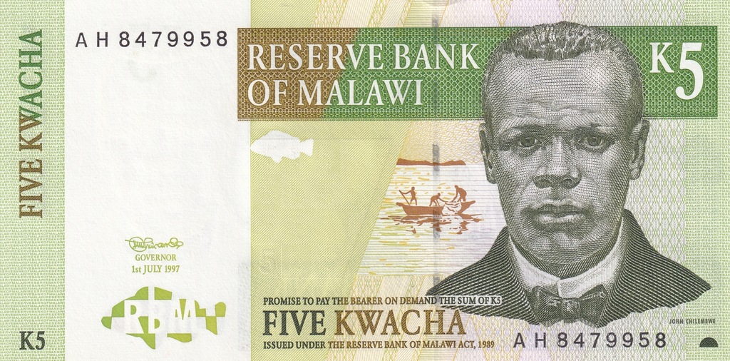 5 Kwacha Malawi 1997 P#36 UNC