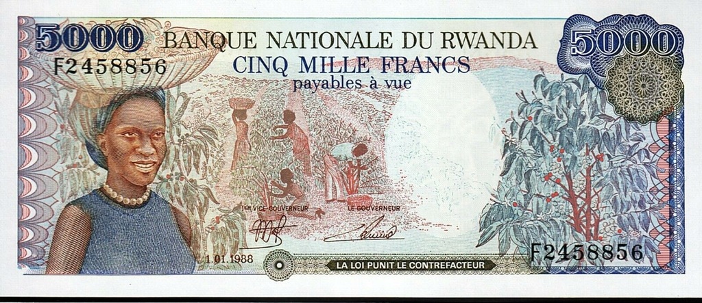 RWANDA 5000 FRANKÓW 1988 PICK # 22 GEM UNC