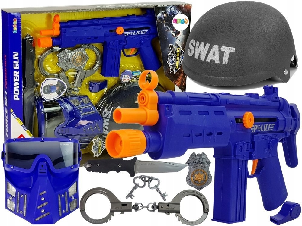 Zestaw Policyjny SWAT Maska Hełm Odznaka Pistolet 36 cm