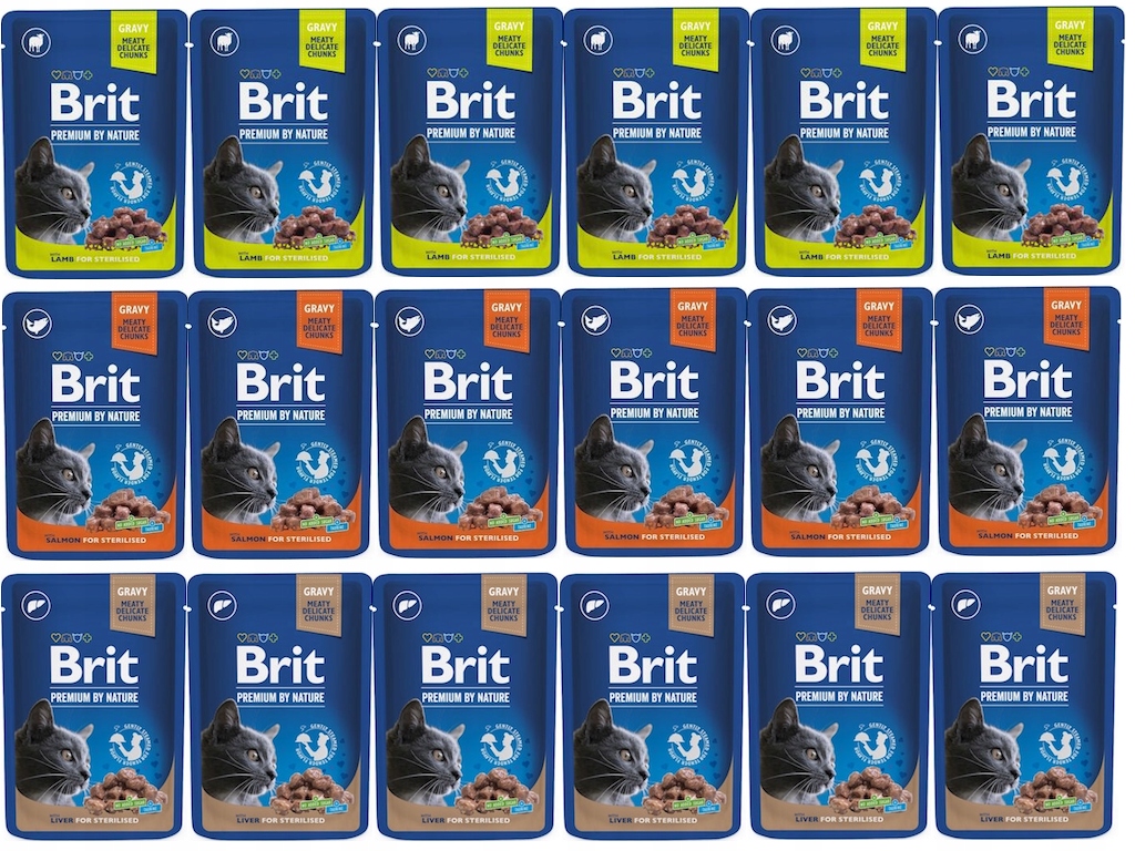 Brit Premium Sterilised Karma dla kota mix smaków w sosie 100g x 18