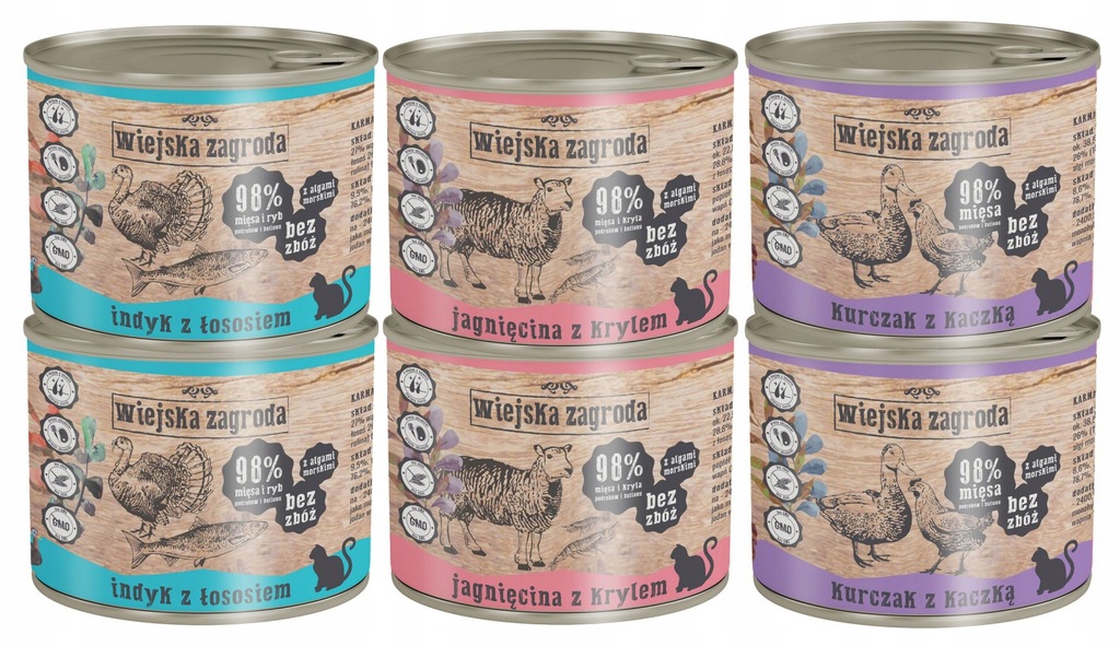 Wiejska Zagroda karma mokra dla kotów | Puszka Mix 6x200g