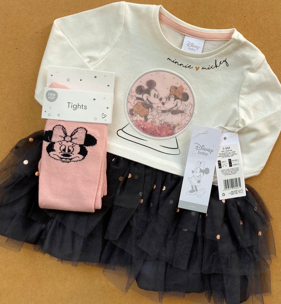 F&F DISNEY MINNIE sukienka rajstopy 68 3-6m