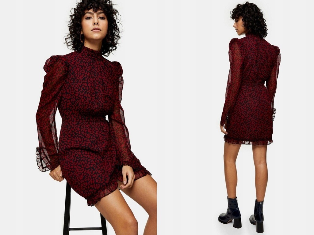 Topshop Czerwona sukienka mini w zwierzęcy wzór 44