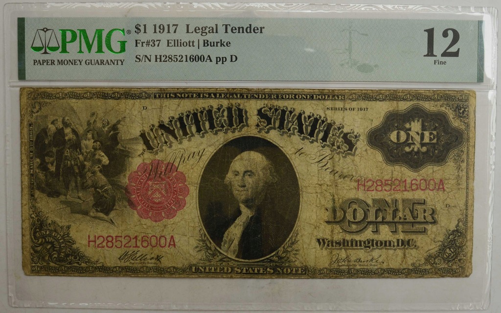 12.fu.USA, 1 Dolar 1917 rzadki, US NOTE, PMG 12