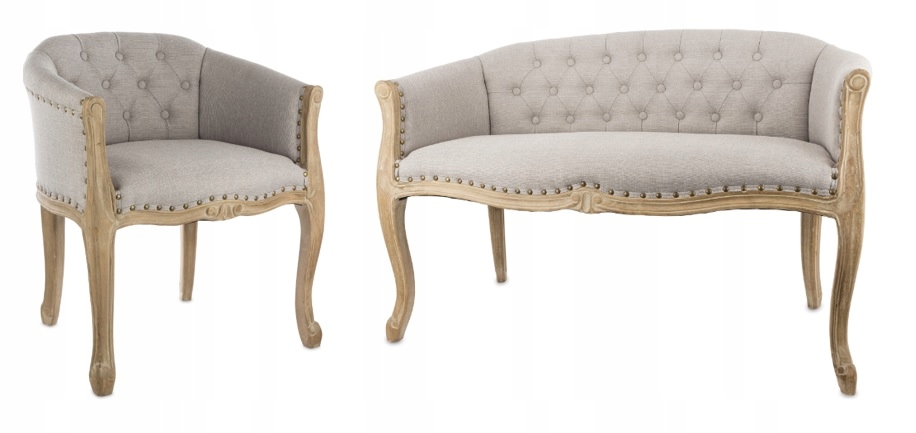 prowansalska sofa fotel komplet ludwik stylowy zestaw vintage 114559 114558