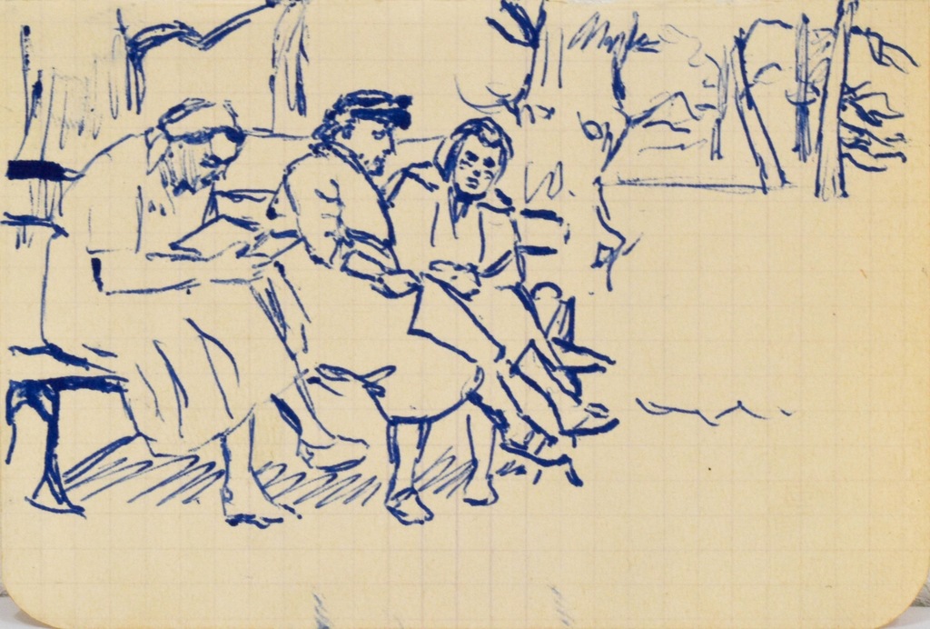 Ludwik Maciąg, Szkic postaci siedzących na ławce