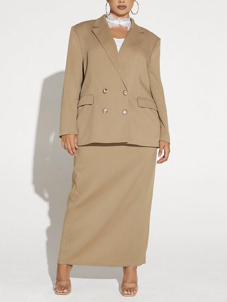 SHEIN SXY Plus Dwurzędowa marynarka i spódnica XXL