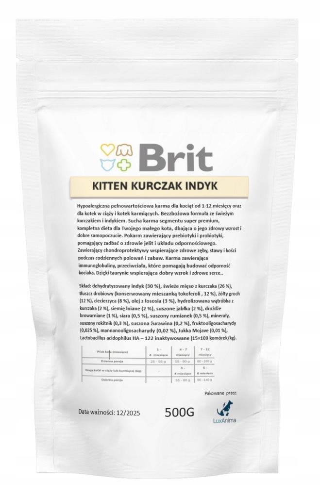 BRIT CARE CAT KITTEN KURCZAK INDYK 500G KARMA DLA KOCIĄT NA WAGĘ