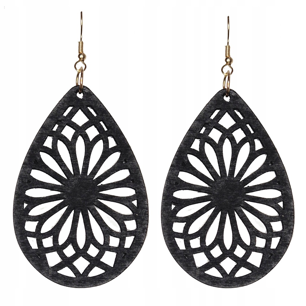 Kolczyki DREWNIANE czarne ŁEZKI