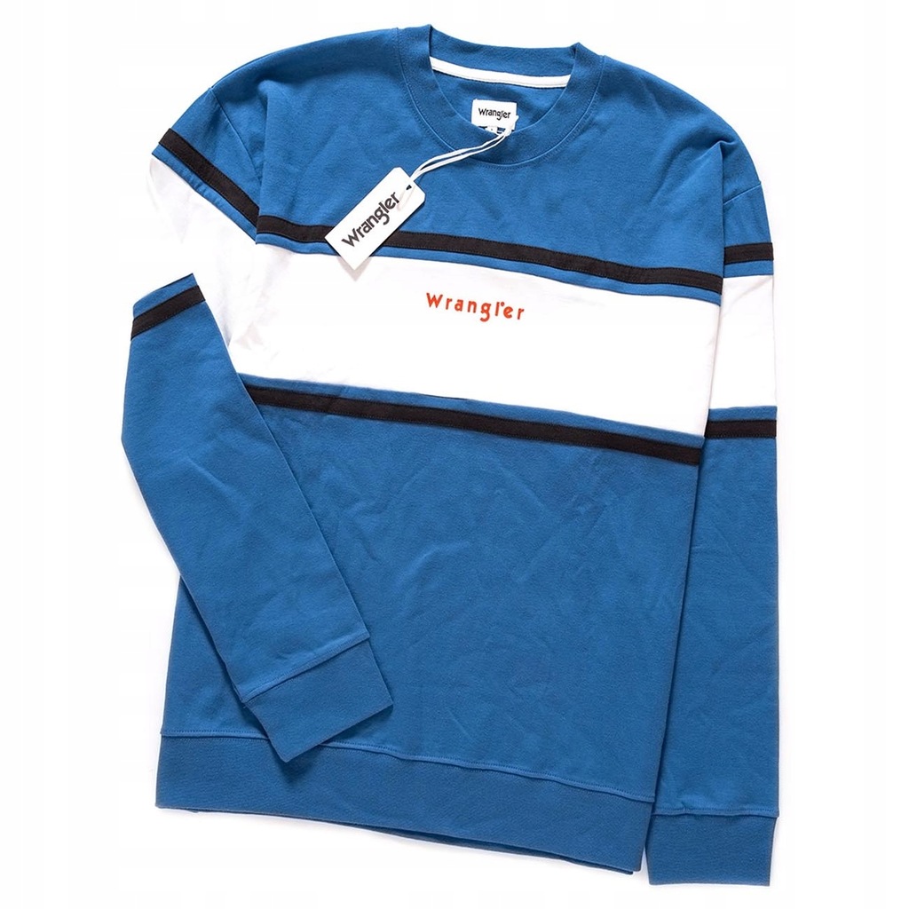 WRANGLER COLORBLOCK CREW MĘSKI SWETER PASKI LOGO L