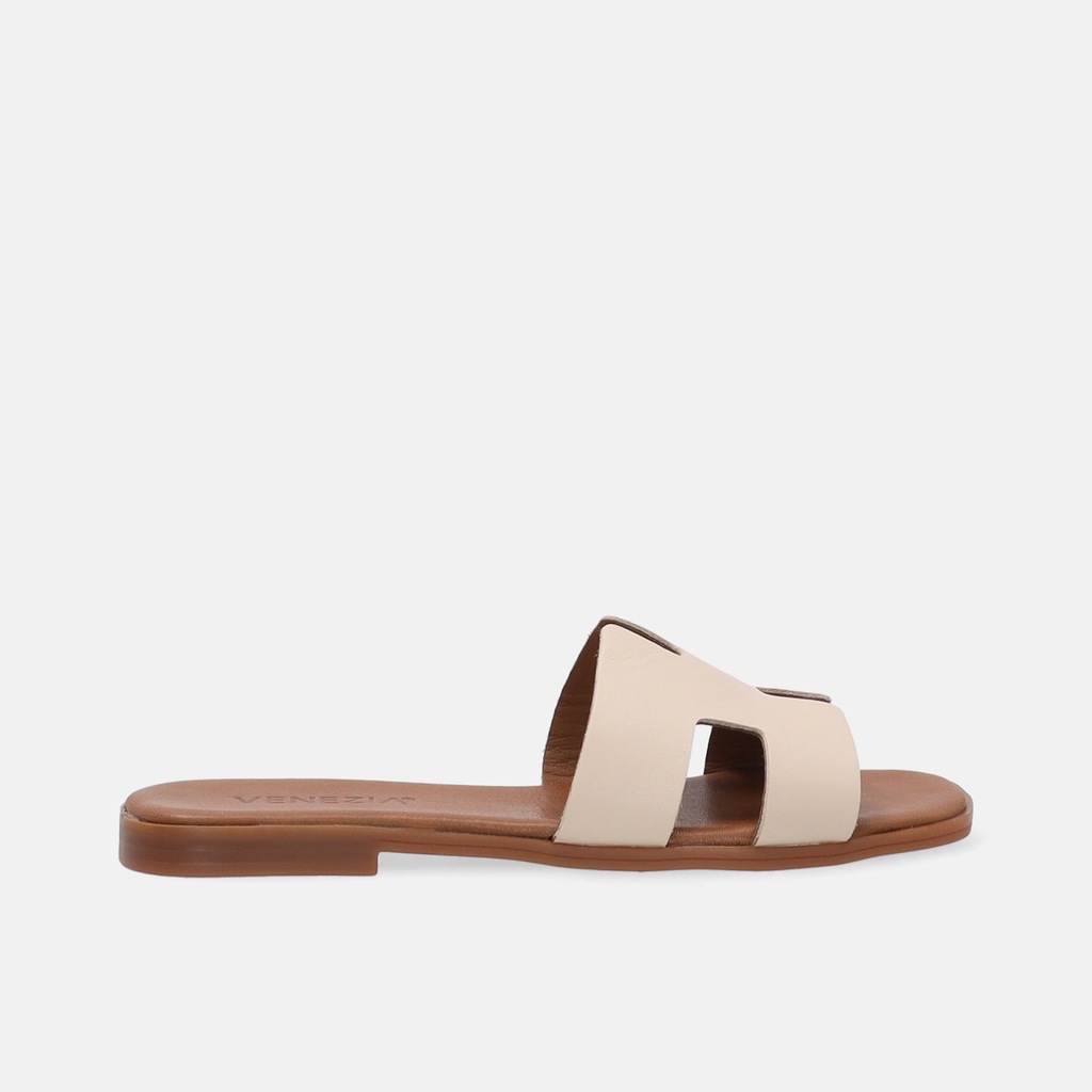 Damskie buty VENEZIA. Wygodne, beżowe klapki ze skóry naturalnej rozm. 37