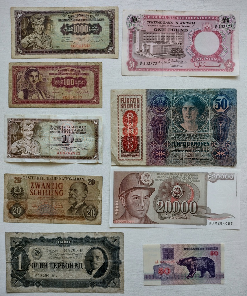 Zestaw banknotów 9 szt. Europa