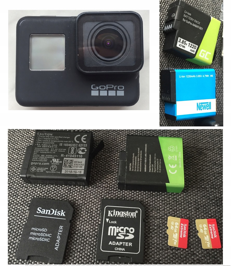 Kamera GoPro Hero 7 Black + akcesoria + 2 karty 64