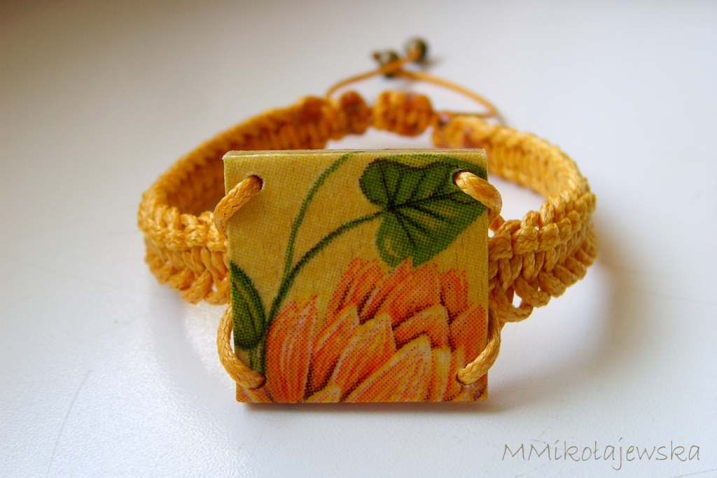 Bransoletka hand made makrama decoupage lilia