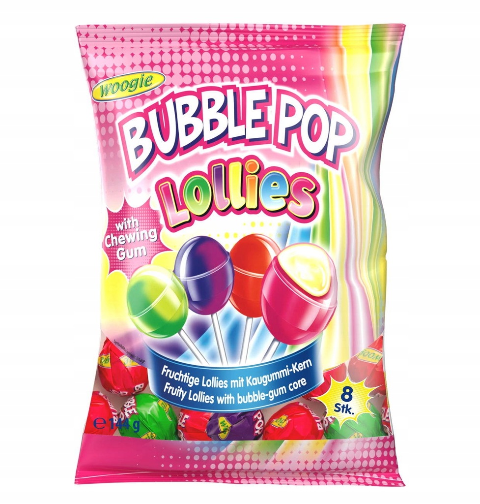 Z NIEMIEC Woogie Lizaki z Gumą Bubble Pop 144 g