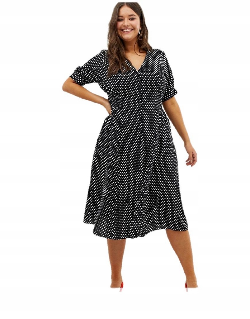 sukienka PLUS SIZE w groszki MIDI klasyczna 56