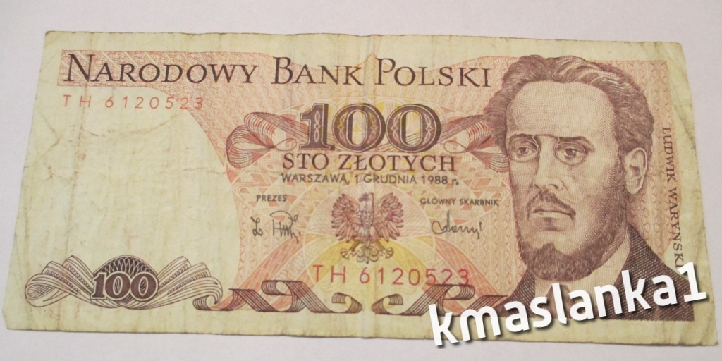 100 zł sto złotych z 1988 Waryński seria TH