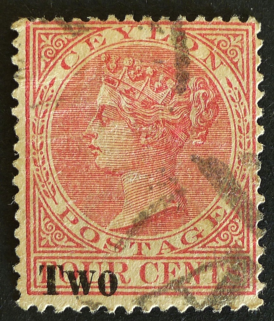 Cejlon Queen Victoria stary znaczek z nadrukiem 4 / 2 Ct
