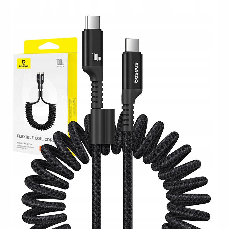 BASEUS KABEL PRZEWÓD SKRĘCANY 100W USB-C DO USB-C SZYBKIE ŁADOWANIE 1M