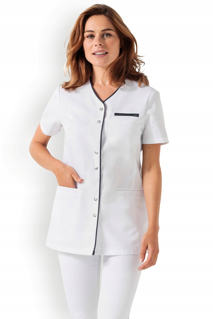Tunika Medyczna damska -Clinic Dress na napy biała/czarna Rozmiar 42