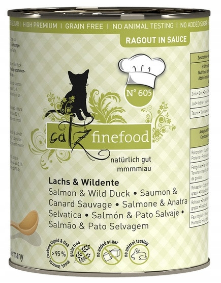 Mokra karma Catz Finefood Ragout N.605 Łosoś i Dzika Kaczka puszka 380g