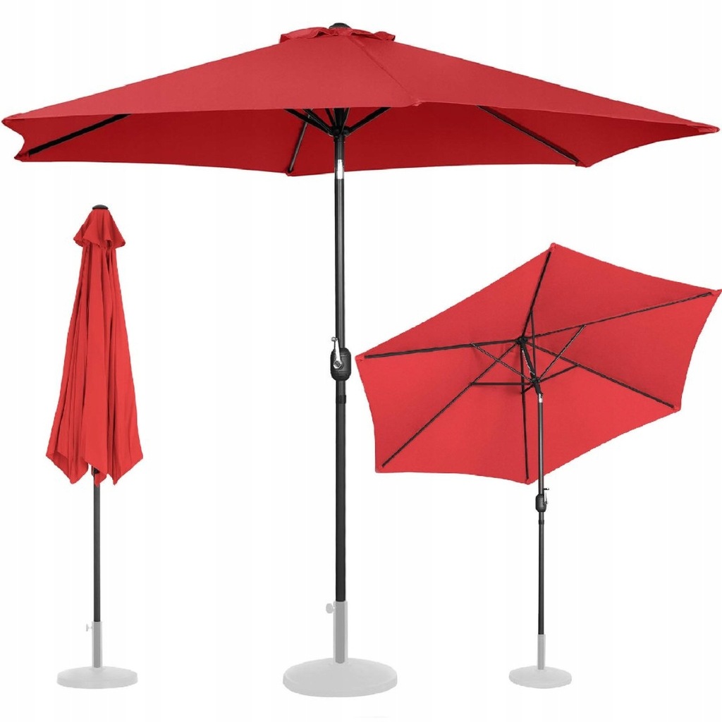 Parasol ogrodowy okrągły duży uchylny z korbką śr. 300 cm czerwony