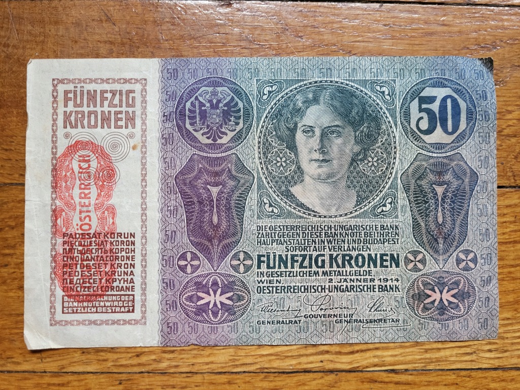 Galicja Zabór Austriacki 50 Korona 1914 B ładne Polskie Napisy